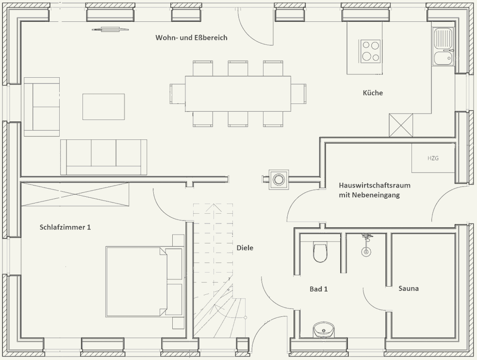EG Grundriss Ferienhaus Hermine auf Pellworm 